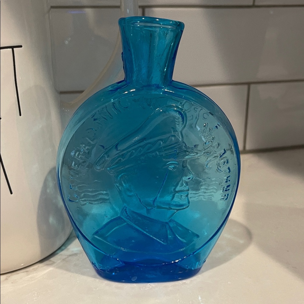 Handblown General MacArthur Victory Blue Glass Bottle God Bless America 1942